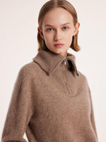 Pure Cashmere Zippered Lapel Women Sweater GOELIA