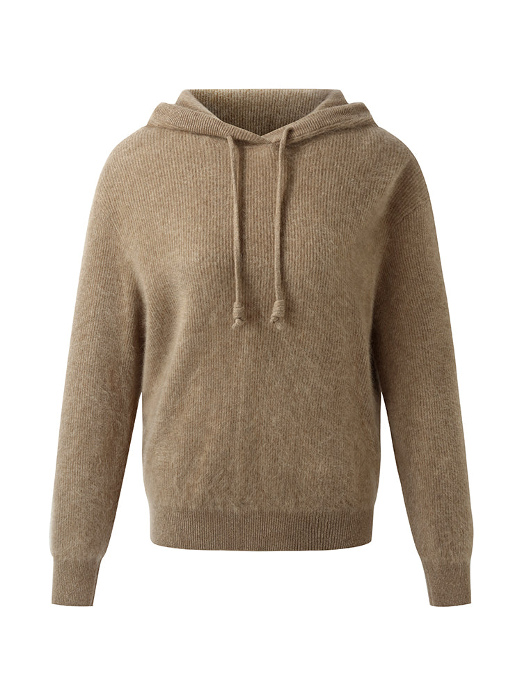 100% Brushed Cashmere Women Hooded Sweater GOELIA
