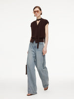 [Preview] Lyocell Blend V-Neck Women Knit Top With Ribbon GOELIA