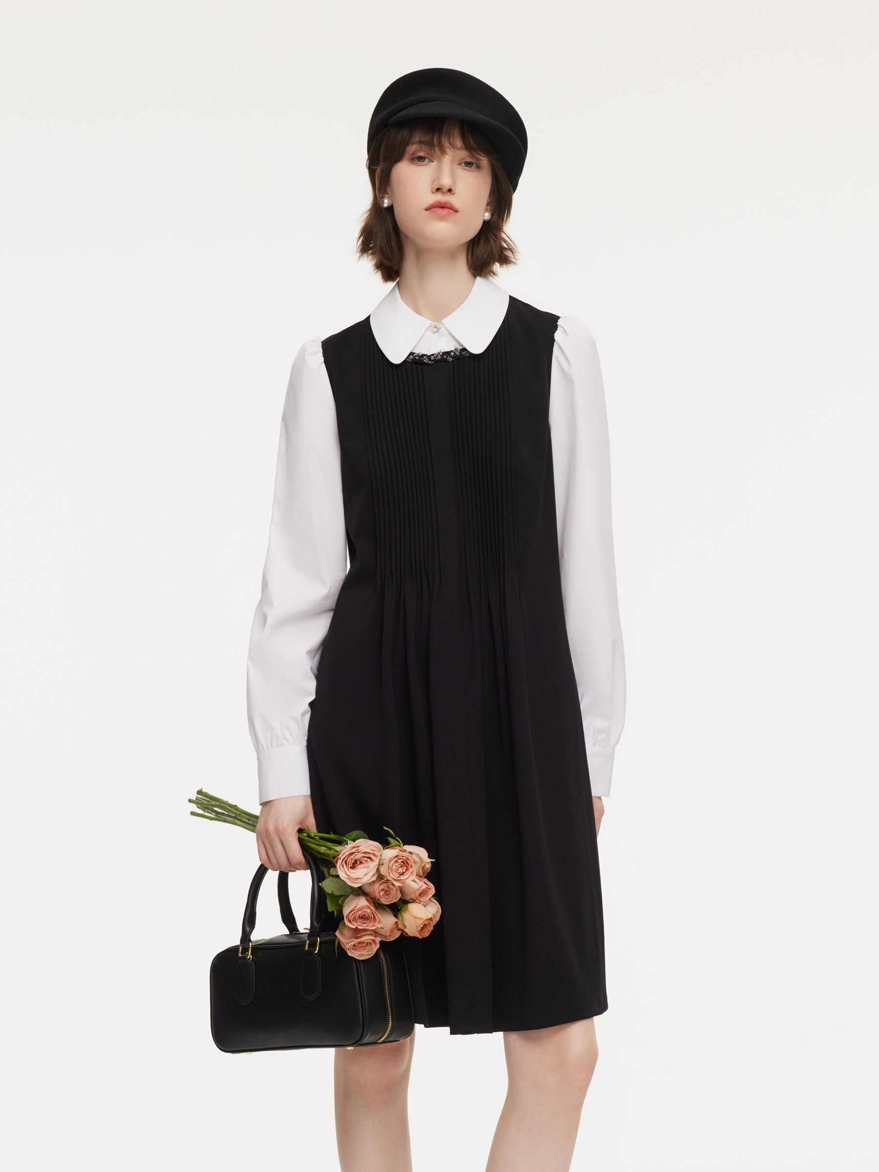 Patchwork Faux Two-Piece Women Midi Dress GOELIA