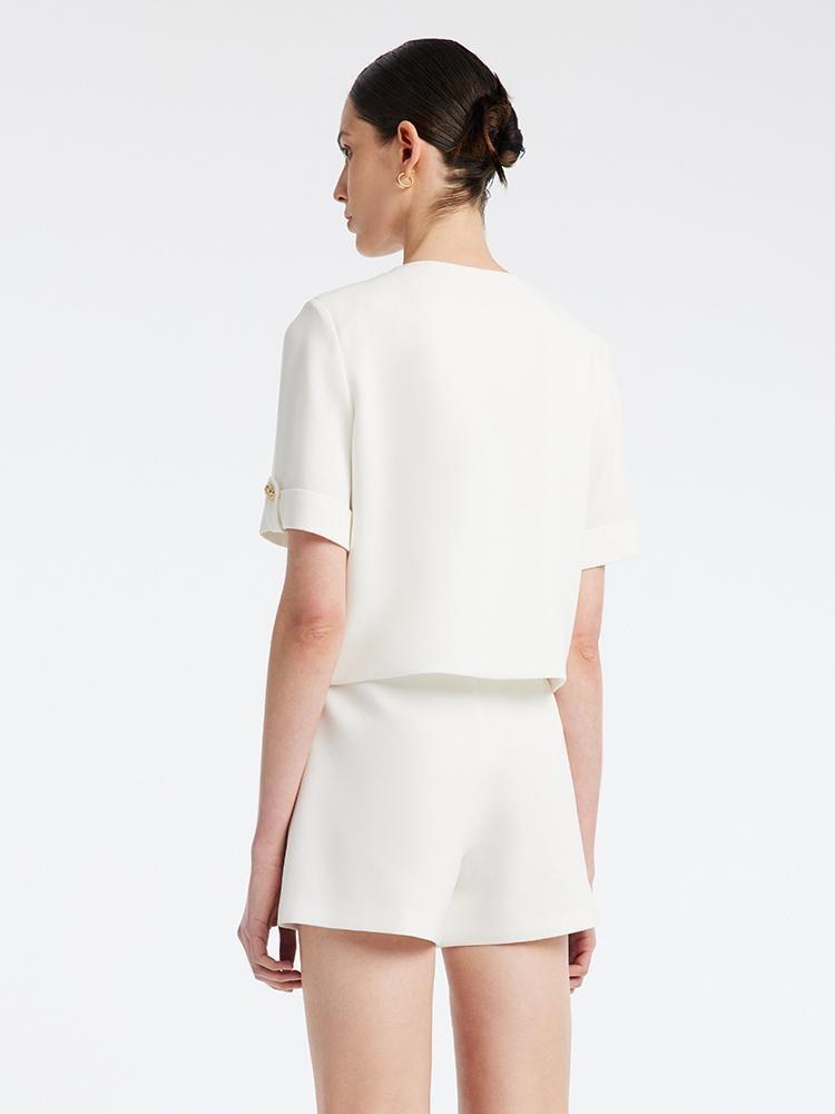 White Acetate Blazer And Shorts Two-Piece Suit GOELIA
