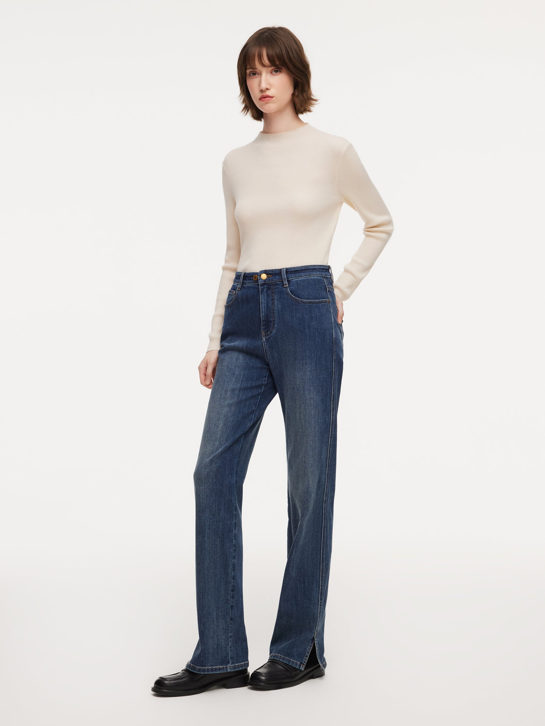 Acetate Blend Denim Micro-Flared Women Jeans GOELIA