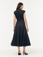 Gathered Waist Cap Sleeve Women Maxi Dress With Leather Belt GOELIA