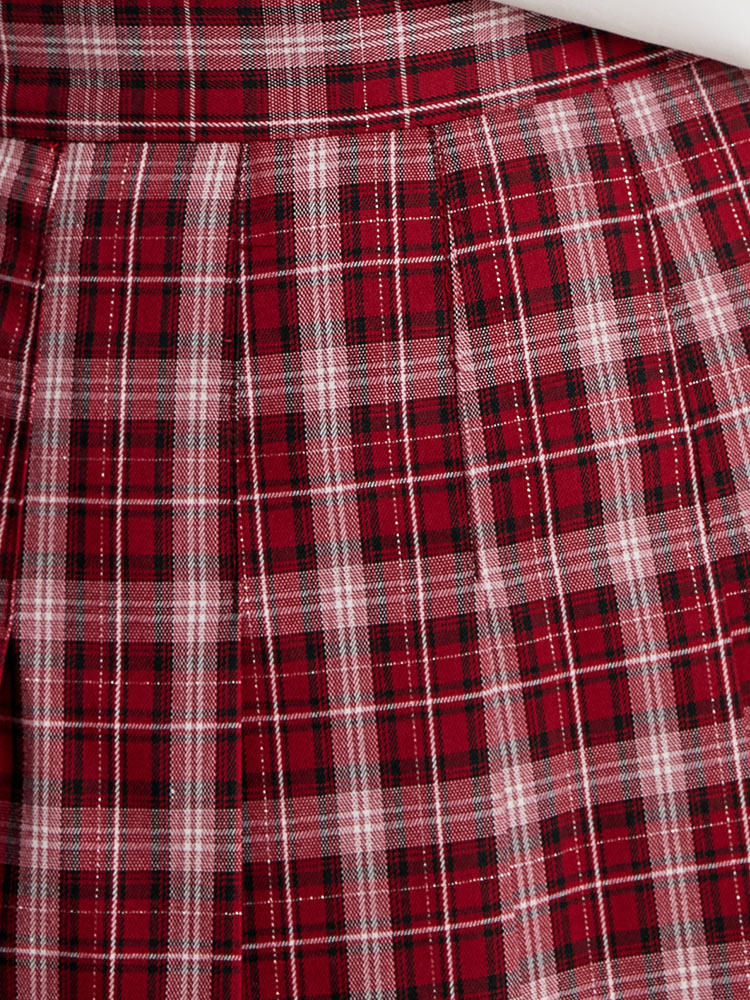 Red Plaid Pleated Skirt GOELIA