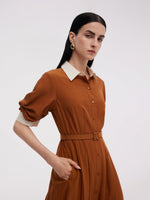 Tencel Acetate Blend Color Block Women Midi Dress GOELIA