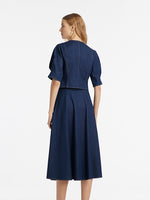 Denim V-Neck Top And Half Skirt Two-Piece Set GOELIA