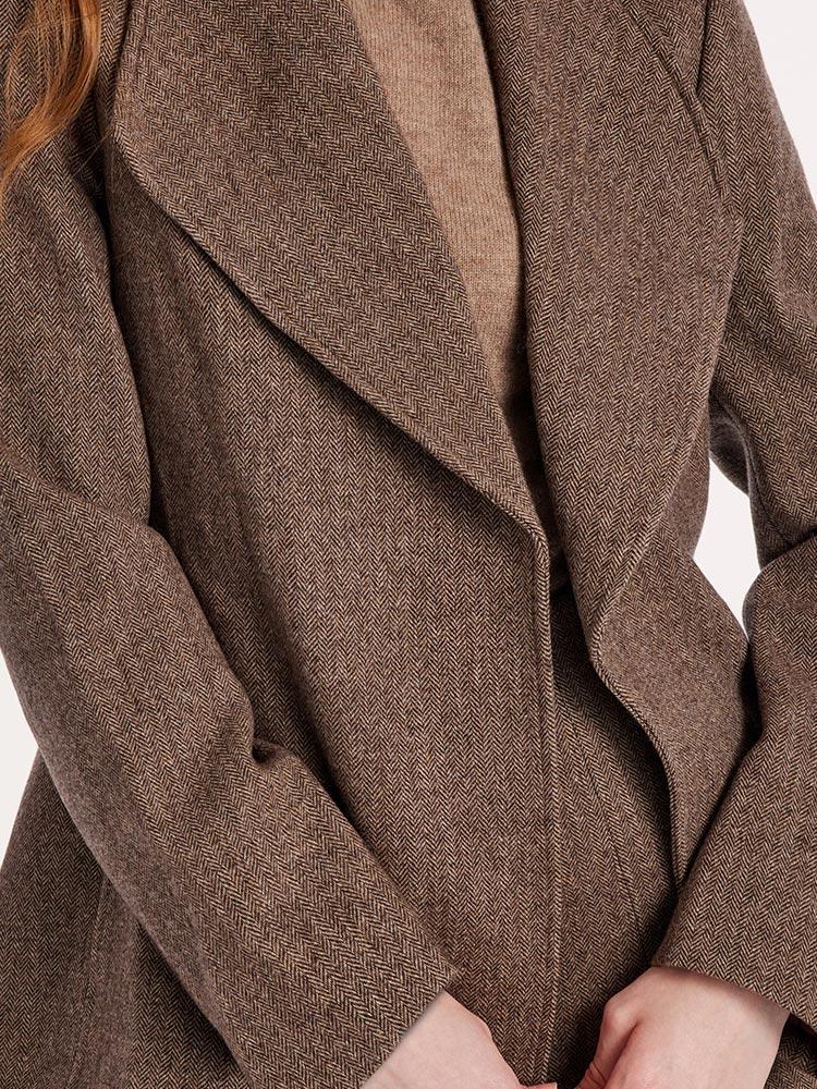 Washable Wool Lapel Coat With Belt GOELIA