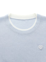 Linen Blend Contrast Round Neck Women Knit Top GOELIA