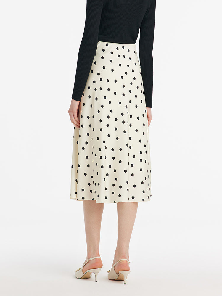 22 Momme Mulberry Silk Polka Dots Printed Women Half Skirt GOELIA