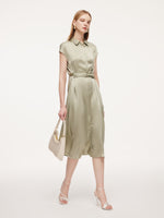 19MM Mulberry Silk Front Knot Women Self-Tie Maxi Dress GOELIA