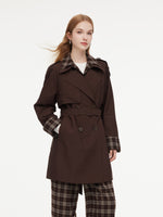 Mock Layered H-Line Women Belted Trench Coat GOELIA