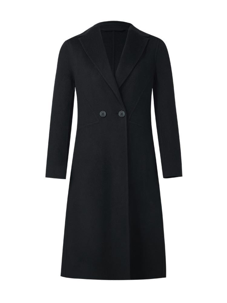 Black Wool And Cashmere Notched Lapel Women Coat GOELIA