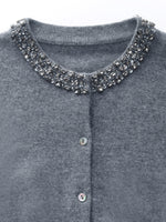 100% Wool Beaded Round Neck Women Cardigan GOELIA