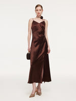 100% Acetate Women Strap Maxi Dress With Floral Choker And Eye Mask GOELIA
