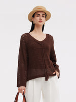 Linen Blend Openwork Pullover And Knit Tank Two-Piece Set GOELIA