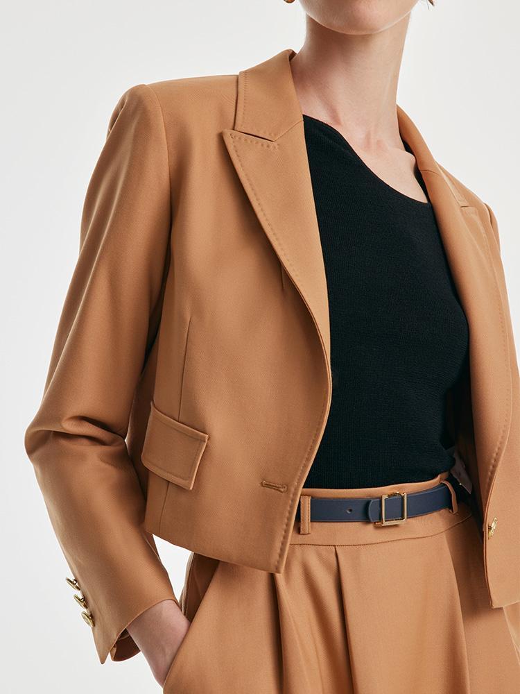 Camel Worsted Wool Cropped Blazer GOELIA