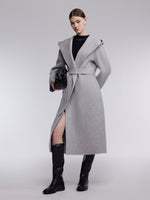 [Preview] Double-Faced Wool Yak Silk Blend Women Hooded Wrap Overcoat GOELIA