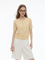 Lyocell Blend Sequined Heart Women Short Sleeve Cardigan GOELIA