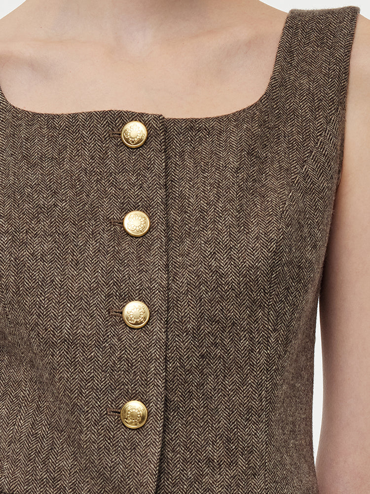 100% Washable Wool Square Neck Women Vest GOELIA