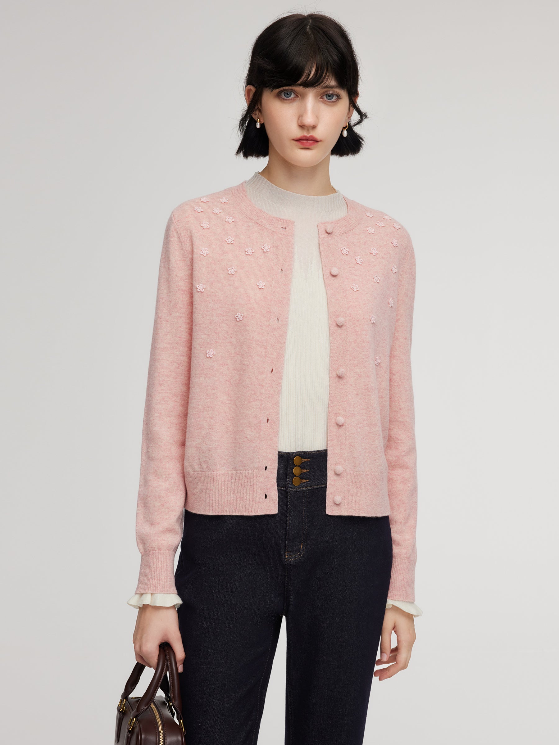 100% Wool Floral Women Cardigan GOELIA