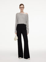 Cotton Blend Women Flared Knit Pants With Plaid Skirt GOELIA