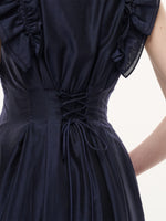 Lyocell Blend Ruffle Women Maxi Dress With Ribbon GOELIA