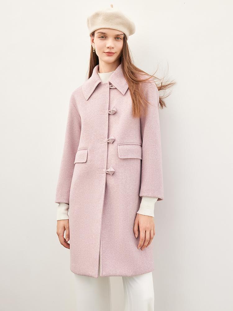 Lapel Square Button Mid-length Women Coat GOELIA