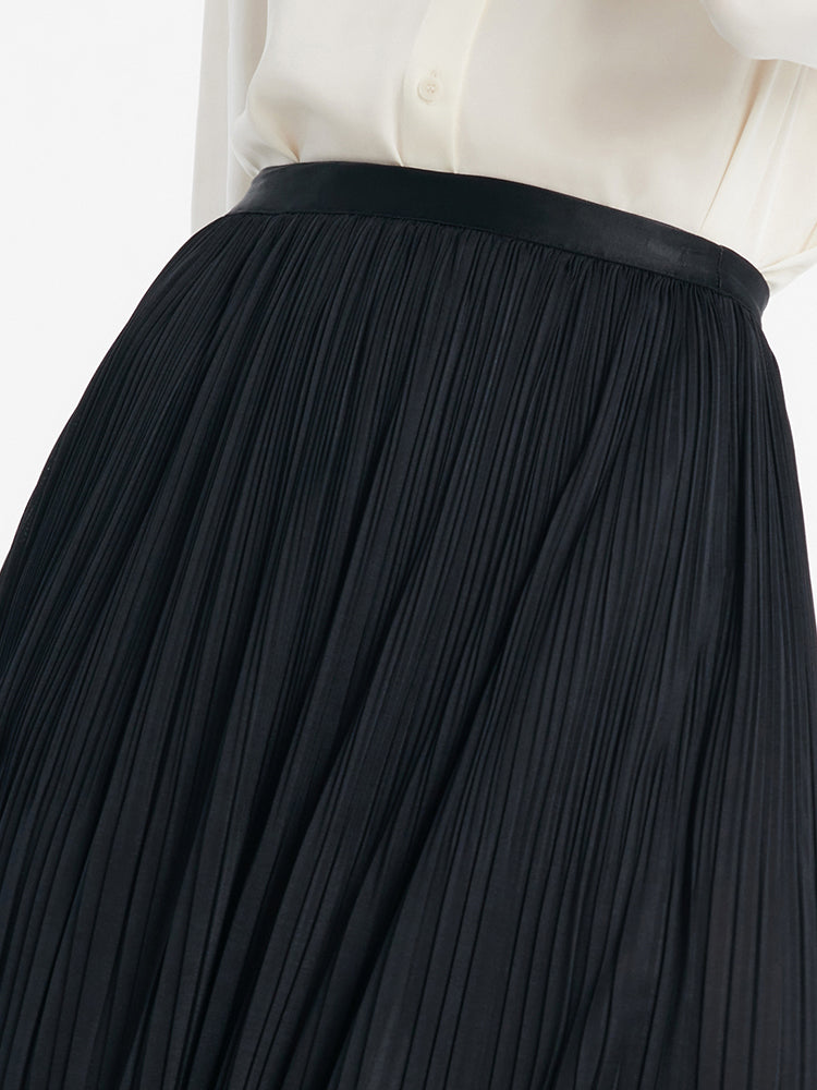 Pleated Women Half Skirt With Elastic Waistband GOELIA