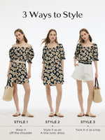 Cotton Floral Print Convertible Neckline Women Tunic Top GOELIA