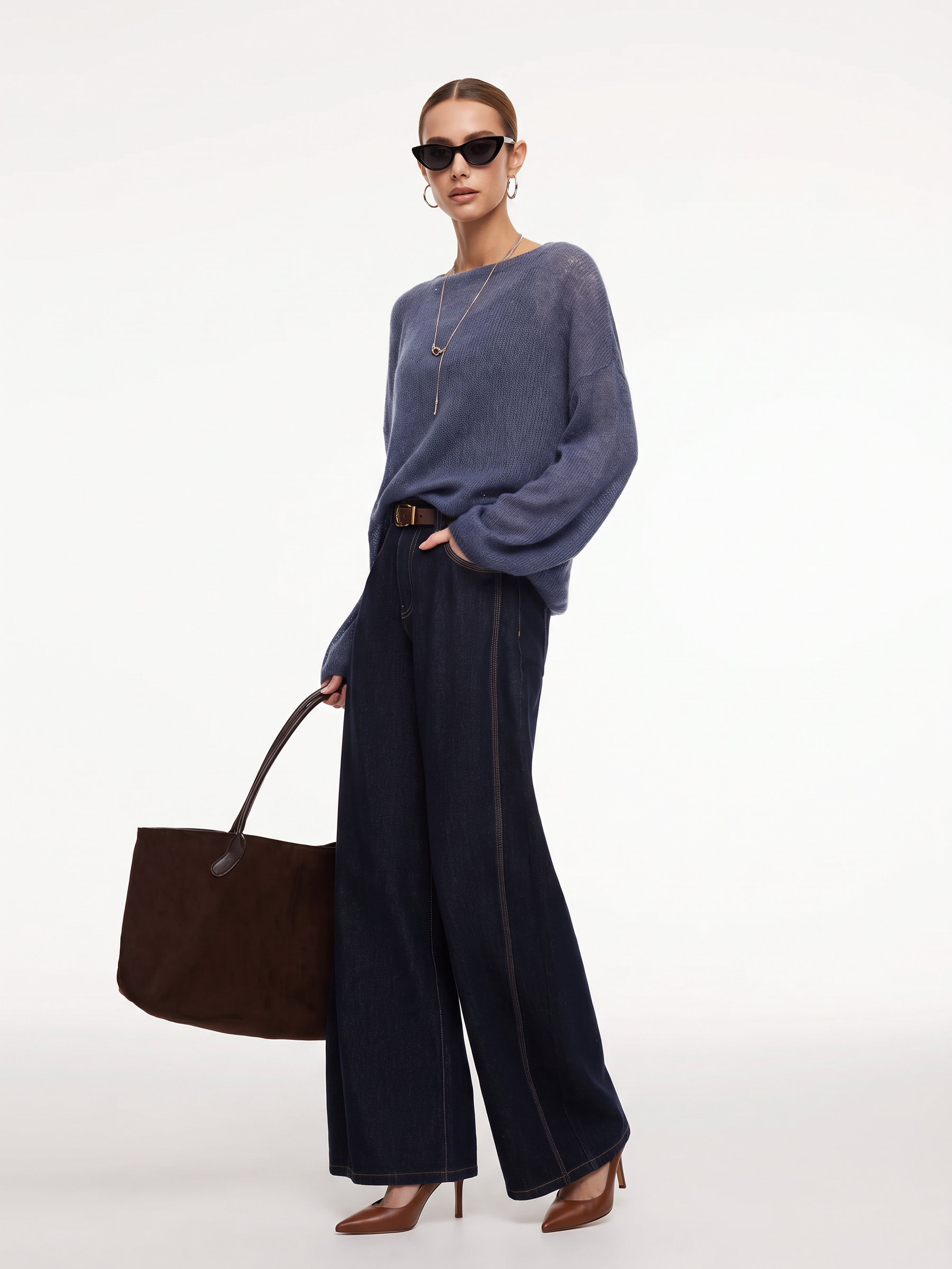 Cashmere Mulberry Silk Blend Boat Neck Women Knit Top GOELIA