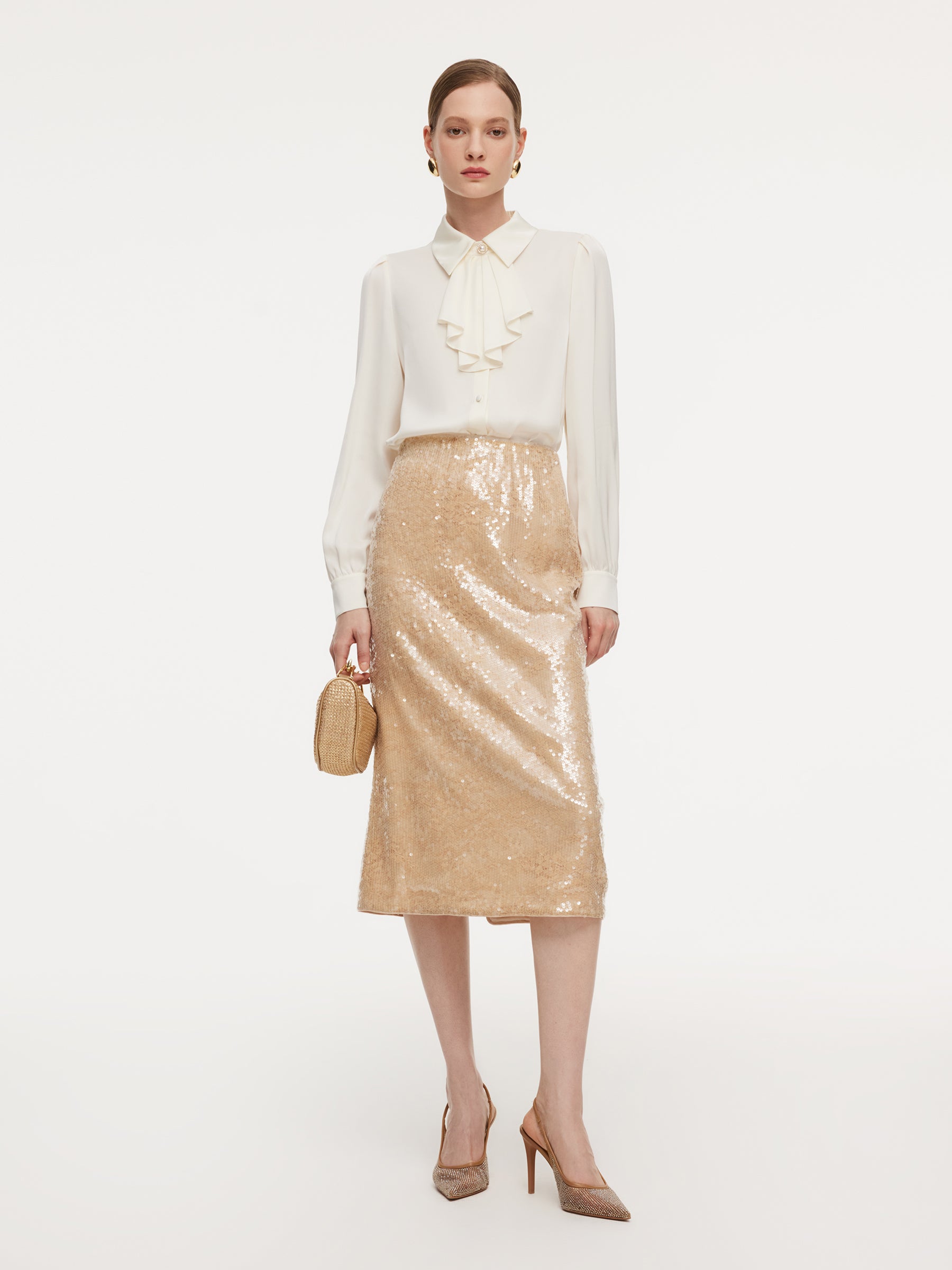 Lace Sequins H-Line Women Skirt GOELIA