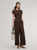100% Linen Blouse And Pants Two-Piece Set GOELIA