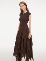 Jacquard Patchwork Cascading Ruffle Asymmetrical Women Maxi Dress GOELIA