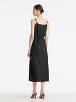 18 Momme Xiang Yun Silk Women Spaghetti Strap Maxi Dress With 3D Rose Belt GOELIA