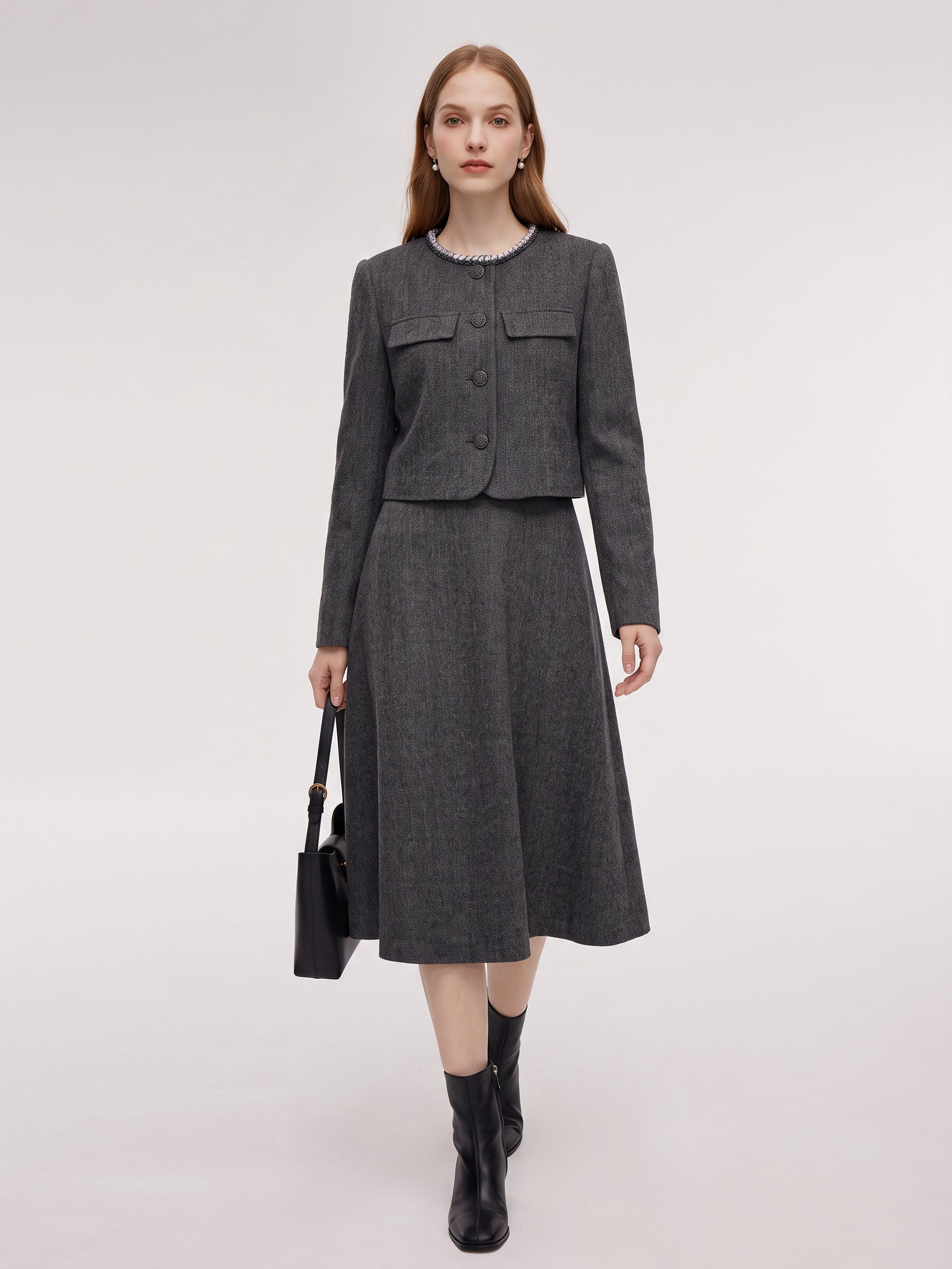 [Preview] Washable Wool Cropped Jacket And Sleeveless Dress Two-Piece Set GOELIA