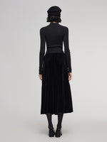 Black Velvet A-Line Elastic Waist Women Skirt GOELIA