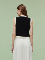 Tencel Blend Contrast Trim Women Knit Vest GOELIA