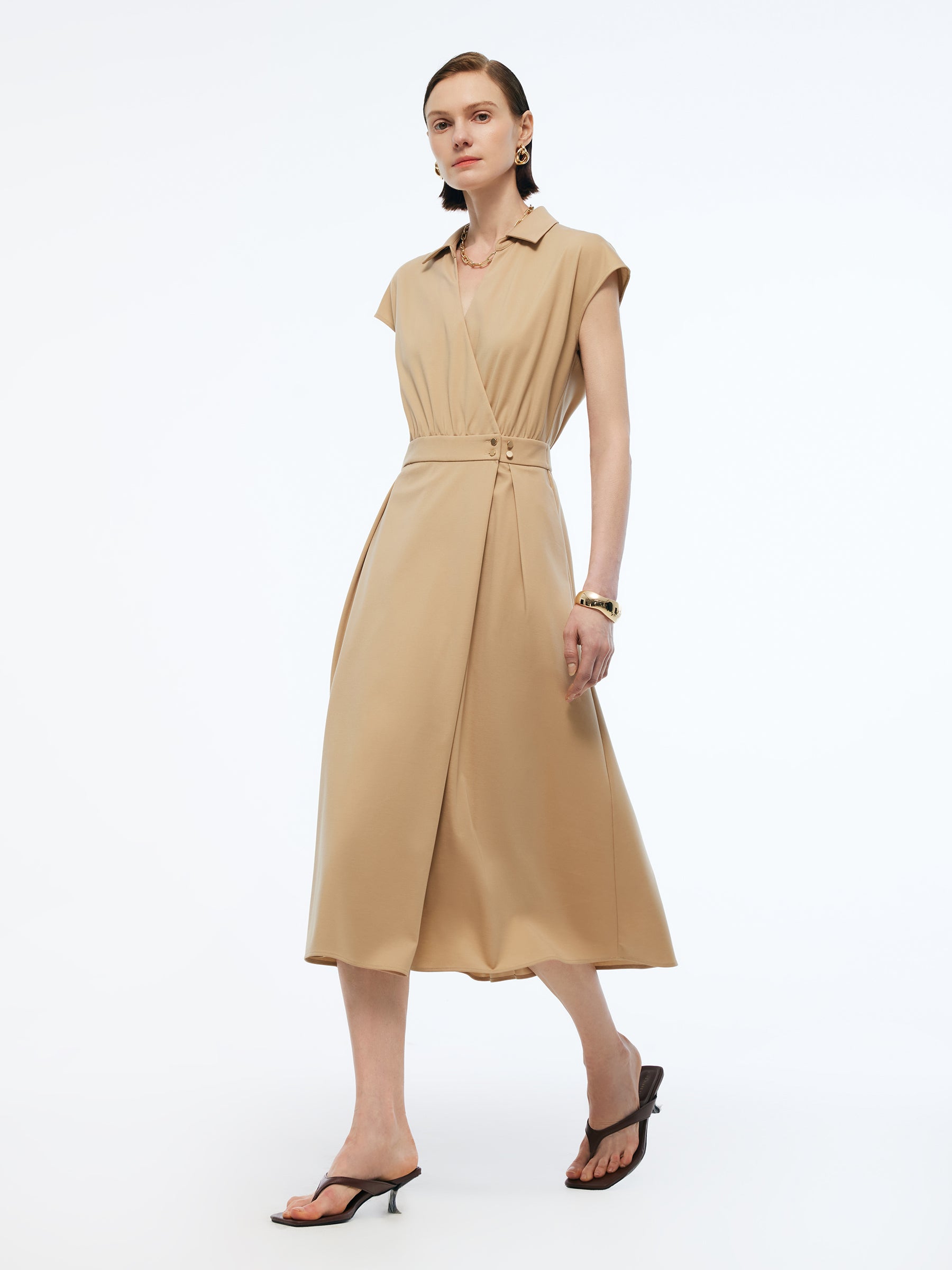 Tencel Blend Adjustable Waist Women Knit Stretchy Midi Dress GOELIA