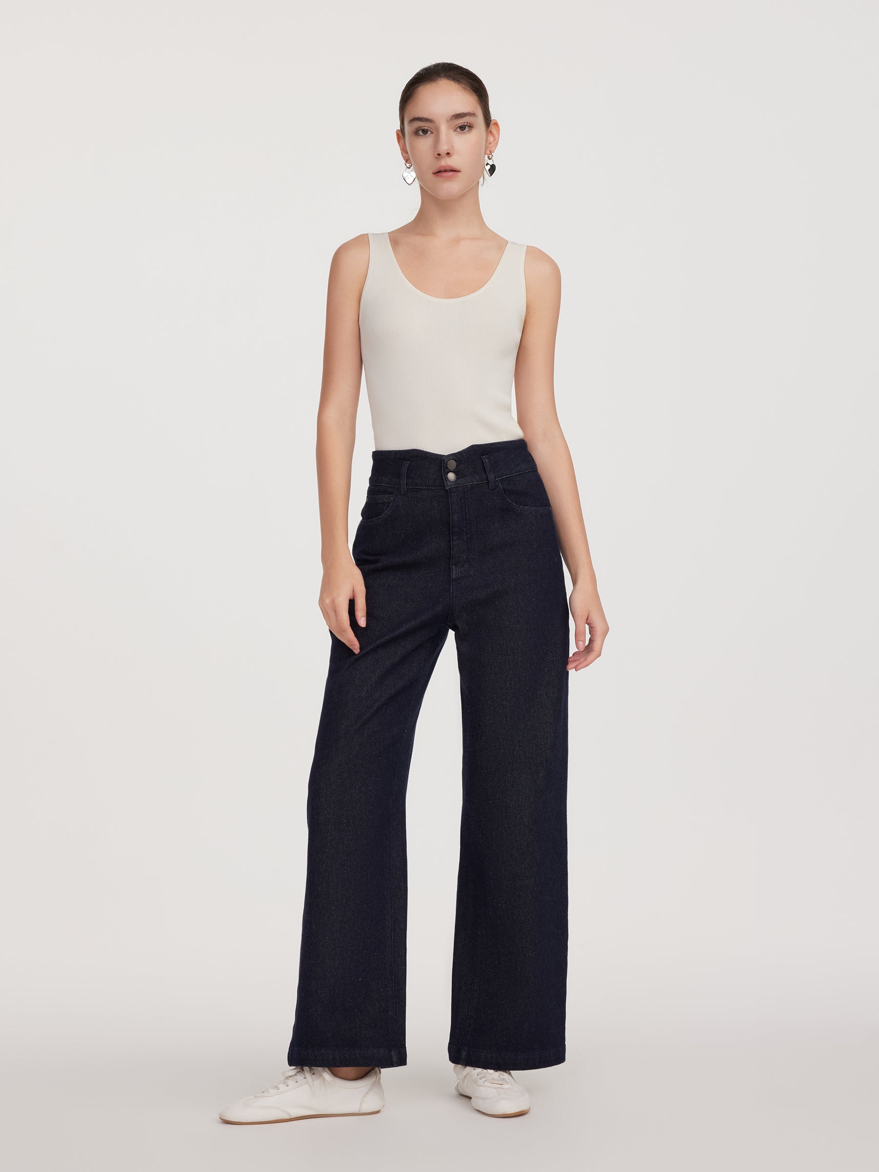 Cotton Denim Fleece Lined Straight Leg Women Jeans GOELIA