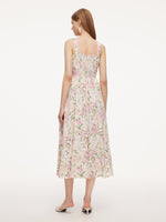 19MM Mulberry Silk Floral Print Women Maxi Dress With Ribbon GOELIA