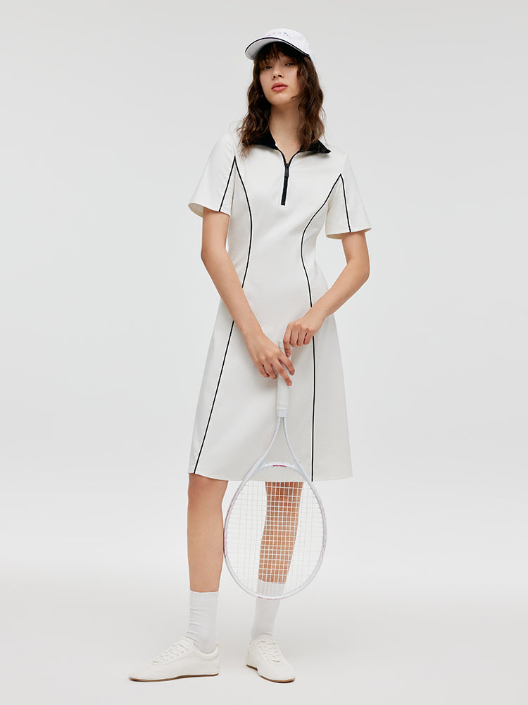 Contrast Trim Lapel Women Knitted Mini Dress GOELIA