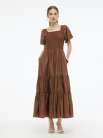 Tencel Blend Women Smocked Maxi Dress GOELIA