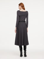 Lyocell Blend Boat Neck Women Mock Layered Maxi Dress With Belt GOELIA