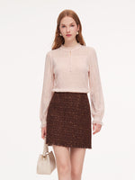 Jacquard Textured Ruffle Neck Women Knit Top GOELIA