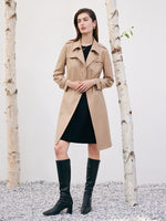 Worsted Woolen Women Trench Coat With Belt GOELIA