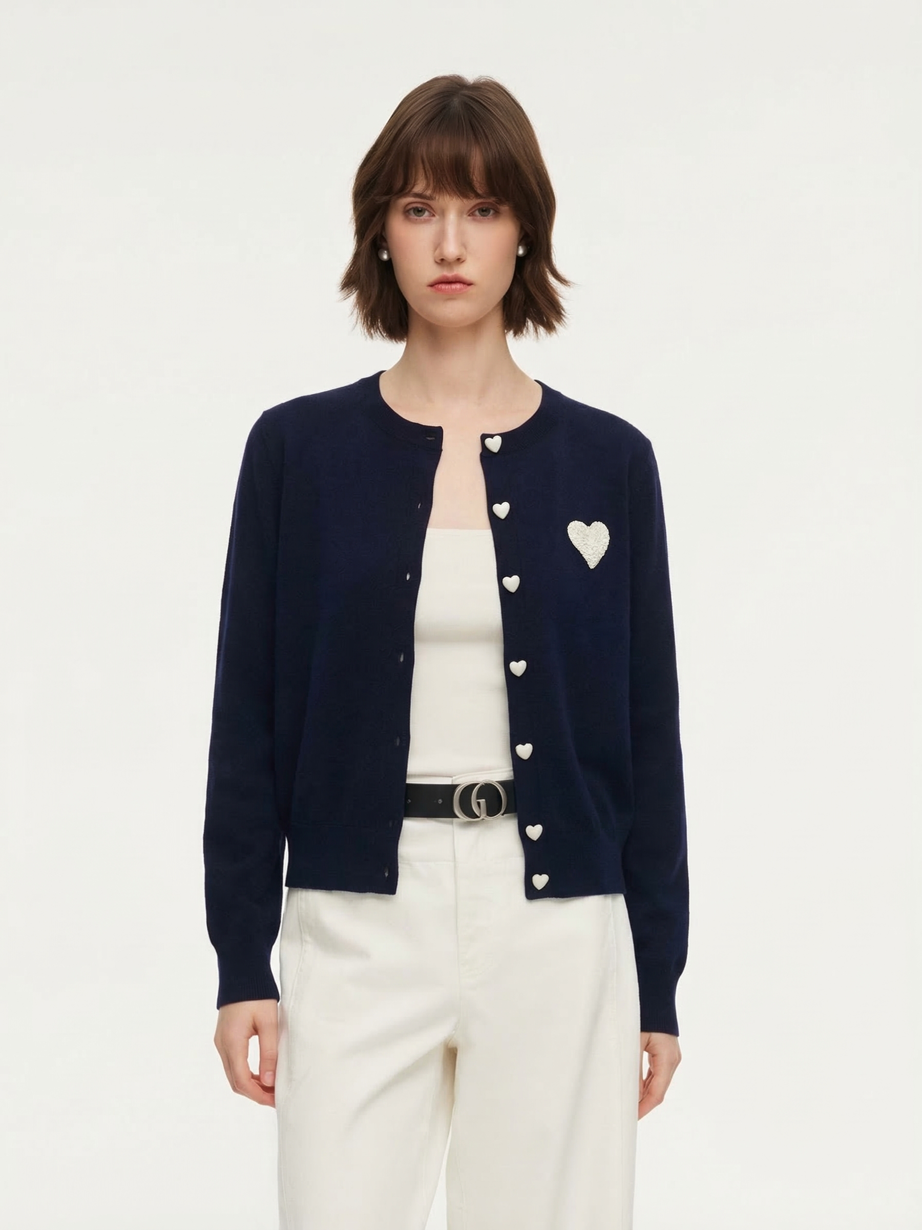 Tencel Wool Blend Heart Print Women Cardigan GOELIA