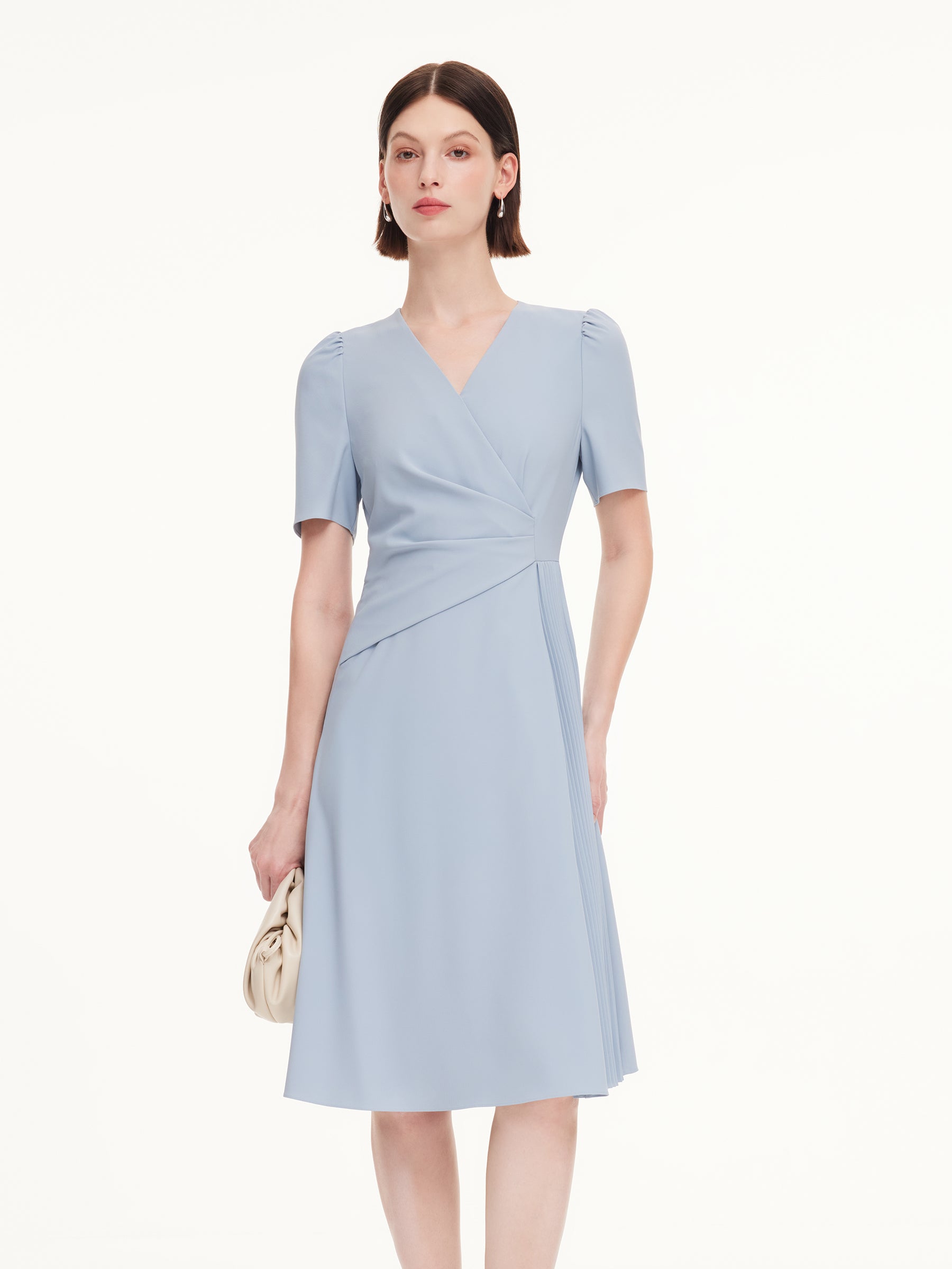 V-Neck Asymmetric Pleated Women Midi Dress GOELIA