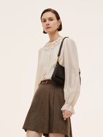 Acetate Modal Blend Ruffle Neckline Women Shirt GOELIA