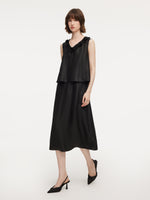 18MM Gambiered Canton Gauze Floral V-Neck Women Sleeveless Maxi Dress With Scrunchie GOELIA