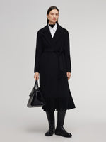 Cashmere Wool Blend Fringe Hem Women Wrap Overcoat GOELIA